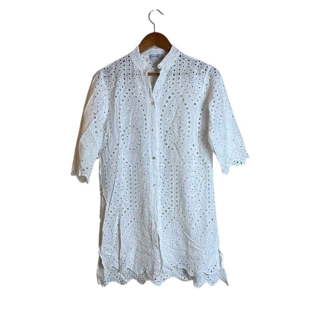New Fashion off white eyelet tunic